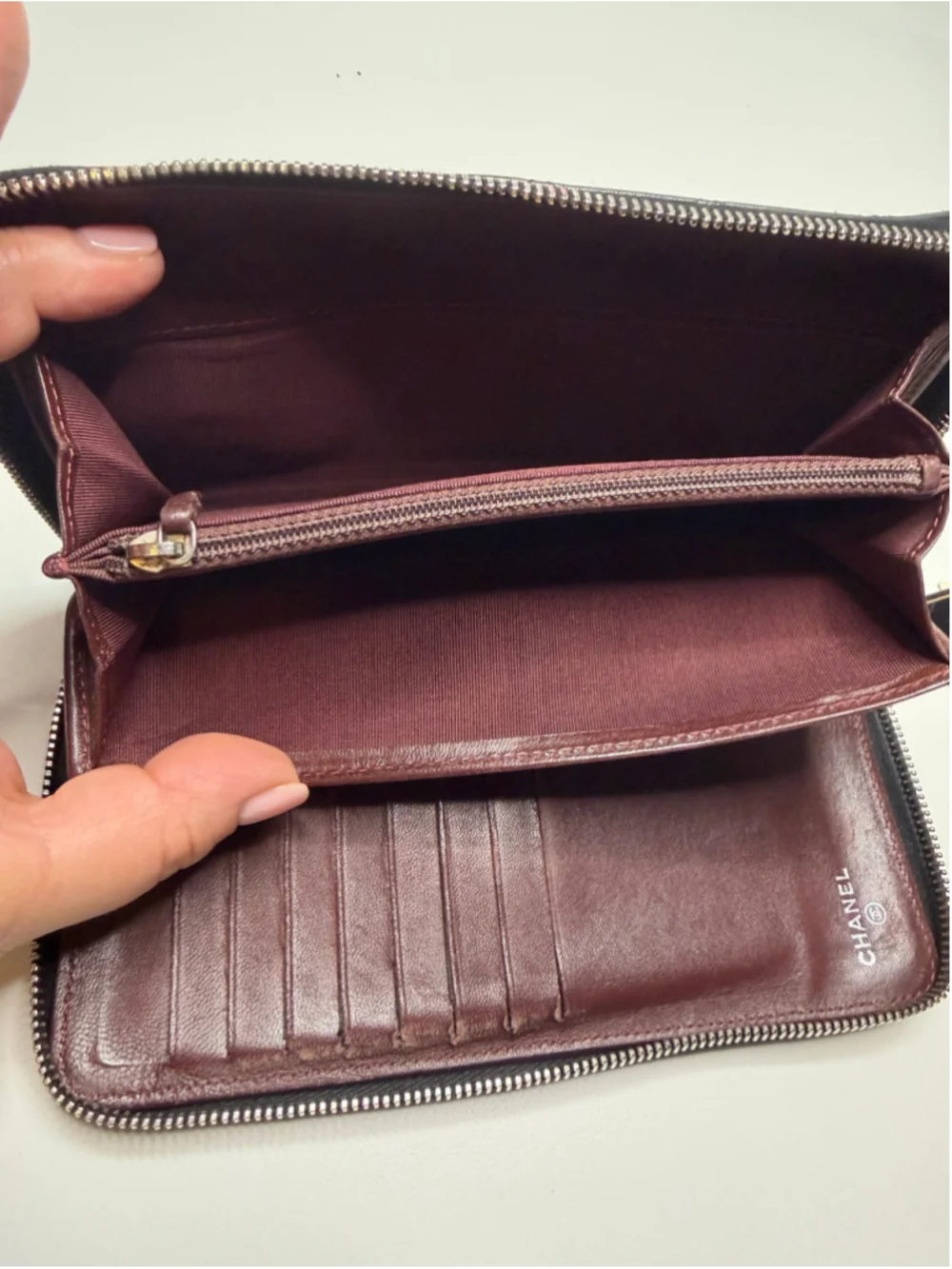 Women's Chanel Black Quilted Leather Zip Around Wallet One Size